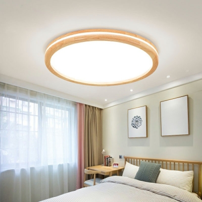 Geometric LED Flush Mount Light Asian Style Wooden Acrylic 2 Inchs Height Ceiling Lamp for Bedroom