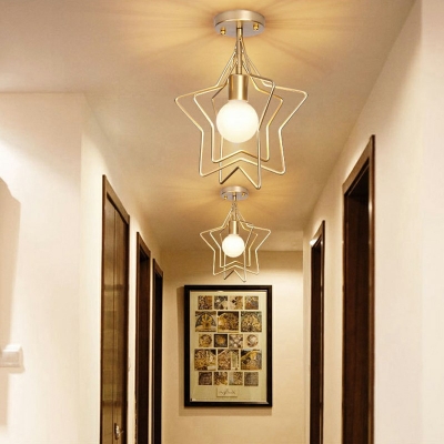 Industrial Style Loft Star Shape Ceiling Light Metal Semi-Flush Mount for Living Room