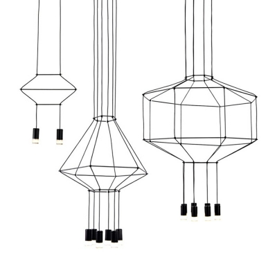 Loft Style Pendant Lights Metal Caged Unique Shape LED Ceiling Pendant for Foyer Porch in Black
