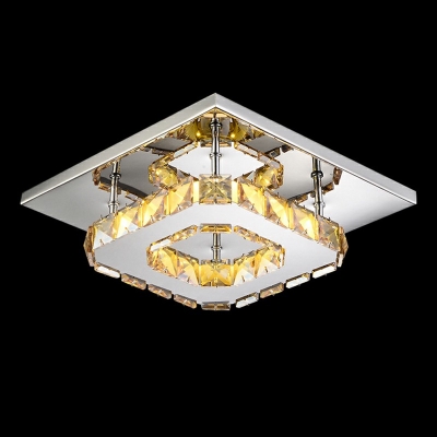 Modern Bedroom Close To Ceiling Lighting Crystal Square LED Ceiling Light in Chrome