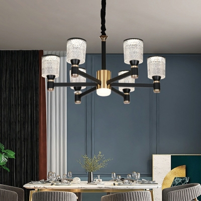 Modern Chandelier Light Fixture Living Room Clear Acrylic Cylinder Shape Chandelier in Black