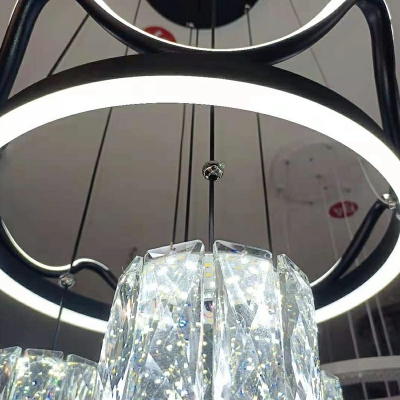 Modern Minimalist Round Crystal Chandelier 4 Light Wrought Iron Pendant for Dining Room