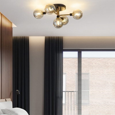 Modern Spherical Ceiling Flush Glass Bedroom Semi Flush Mount Light Fixture with Branch Arm