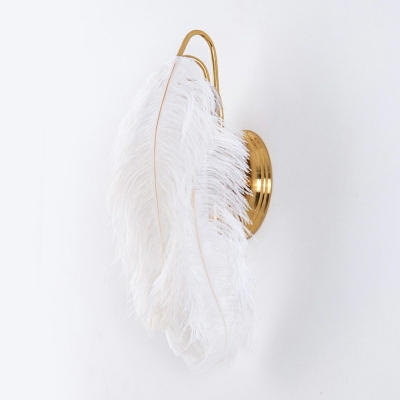 Nordic Feather Wall Mount Light 1 Light Ambient Lighting Wall Lamp for Children's Bedroom in White