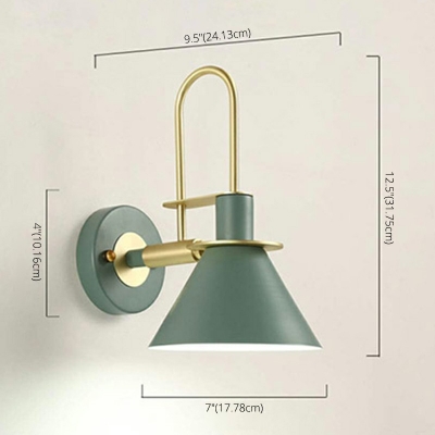 Nordic Iron Shade Wall Sconce Flared Shaped Macaron Colour 1-Head Wall Lantern with Arc Arm