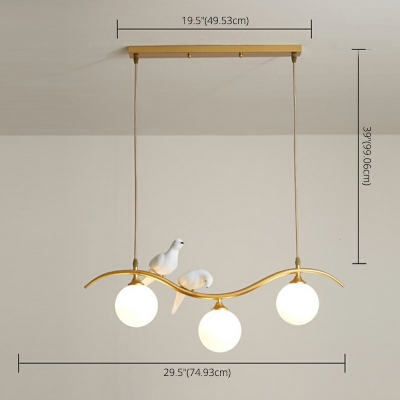 Sphere Kitchen Suspension Light Glass Postmodern Island Lamp with Bird and Branch Decor