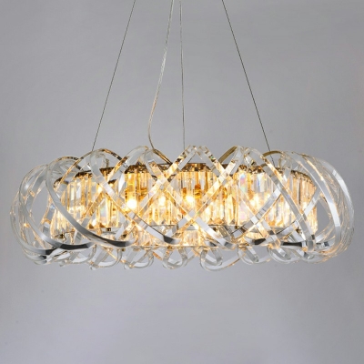 Ultra Modern LED Crystal Ring Pendant LED Ambient Second Chandelier in Stainless-Steel