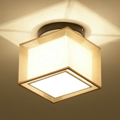 White Single Light Flush Mount Lamp Traditional Fabric Ceiling Fixture for Bedroom