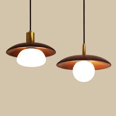 1 Bulb Dise Hanging Light 7 Inchs Height Chinese Suspended Lighting Fixture in Dark Brown
