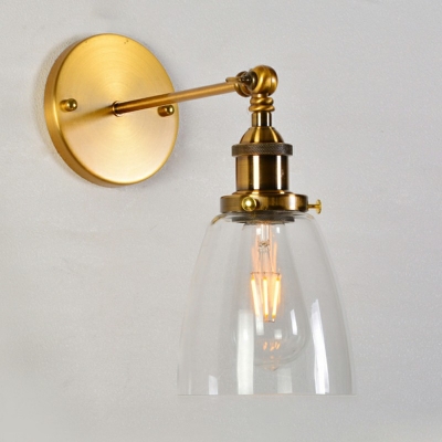 1 Light Industrial Style Wall Sconce Transparent Glass Shade 10.5 Inchs Height Wall Light for Bedside