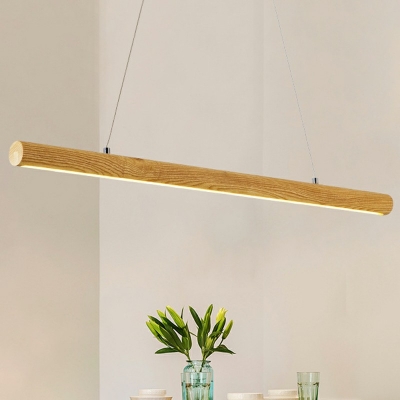 Beige Modern Wooden Pendant Light Tube Ceiling Fixture 2