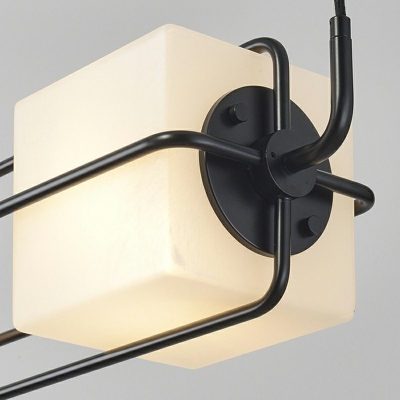 Black Metal Frame Island Light Modern Kitchen Rectangle Crossed LED Island Fixture with Forsted Glass Shade