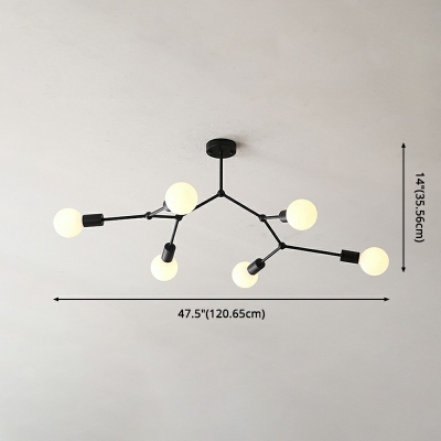 Branching Suspension Light Simple Modern White Glass 6-Light Hanging Lamp for Living Room