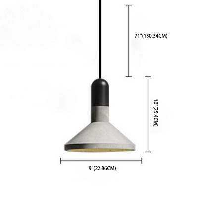 Cement Cone Shade Pendant Modern Living Room Wood Detail 9 Inchs Wide Suspension Lighting
