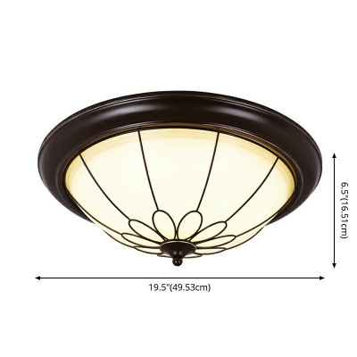 Dome Foyer Ceiling Lighting Classic Opal Glass Black Flush Mount Fixture with Floral Frame in 3 Colors Light