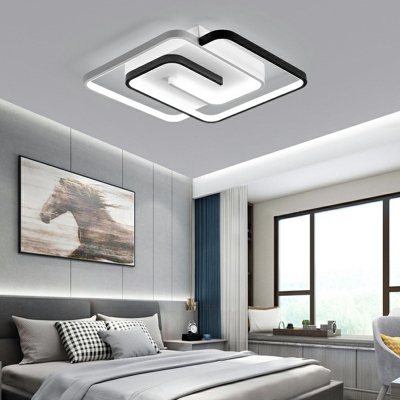 Double Square LED Flush Mount Lighting 2.5 Inchs Height Acrylic Simplicity Flush Mount Ceiling Light in Black and White