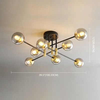 Iron Sputnik Linear Semi Flush Lighting Modernist 12 Inchs Height Black and Gold Ceiling Lamp for Dining Room