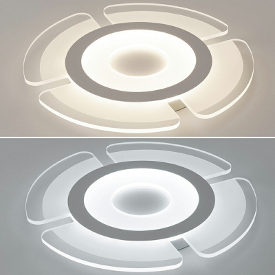 Modern Circle Semi Flush Mount Ceiling Light for Living Room Acrylic LED Lighting in White