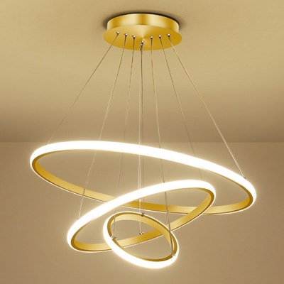 Modern Simple Round Ring Golden Chandelier Metal Multi-Layer Pendant Light for Living Room