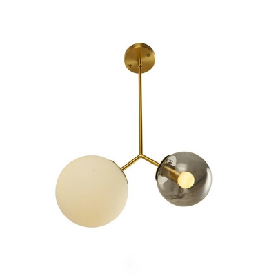 Opaline Glass Ball Pendant Light Kit Simple 2 Lights Glass Suspension Lamp for Bedroom
