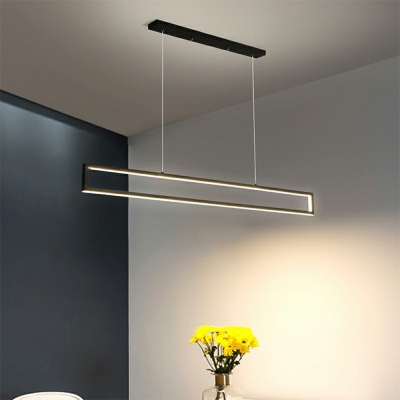 Rectangle Ceiling Hang Fixture Minimalism Black Metal Dining Room LED Island Pendant in Stepless Dimming Light
