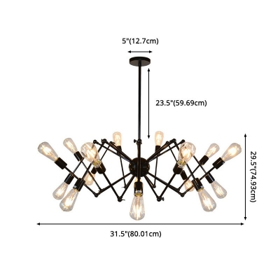 Spider Pendant Lighting 31.5 Inchs Wide Industrial Style Iron for Bedroom Living Room Ceiling Chandelier in Black