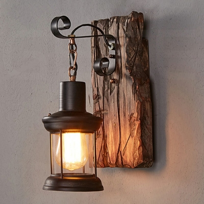 Vintage Retro Style Wall Lamp Single Light Suspended Cage Wall Lighting for Bar in Dark Wood