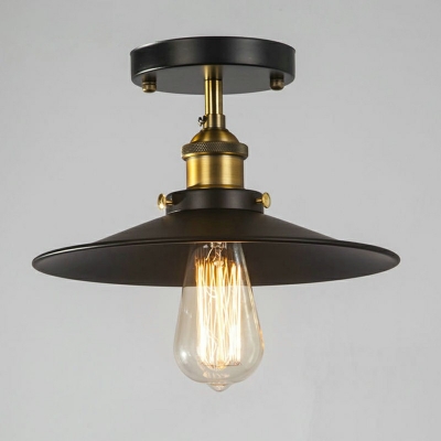 1-Bulb Metallic Wall Mounted Lamp in Black Saucer Shade Flush Mount Hallway Ceiling Lights