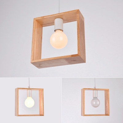 1 Head Wooden Geometric Pendant Lamp Exposed Bulb Hanging Light for Cafe Shop
