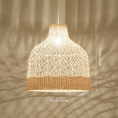 1 Light Traditional Pendant Bell Beige Bamboo Shade Ceiling Mount Single Pendant for Dining Room