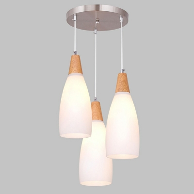 3 Heads Glass Shade Cone Pendant Light Minimalist Dinning Room Hanging Ceiling Light in White