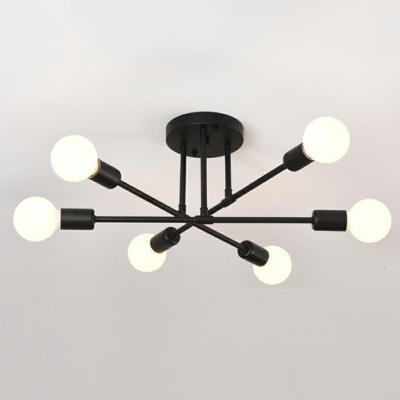 6 Lights Industrial Style Wrought Iron Spider Ceiling Light Semi Flush Mount Lamp for Dining Room