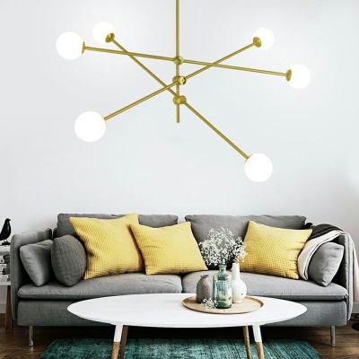 Contemporary Pendant Globe Glass Shade Metal Circle Ceiling Mount Island Fixture for Dining Room in Gold