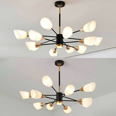 Cream Glass Shade LED Suspension Light 29.5 Inchs Height Nordic Style Chandelier Lighting in Gold-Black