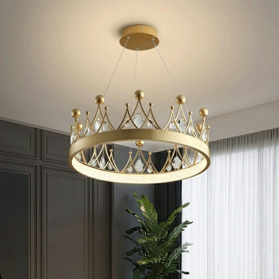 Crown Chandelier 8 Inchs Height Contemporary Crystal Gold Ceiling Suspension Lamp in 3 Colos Light