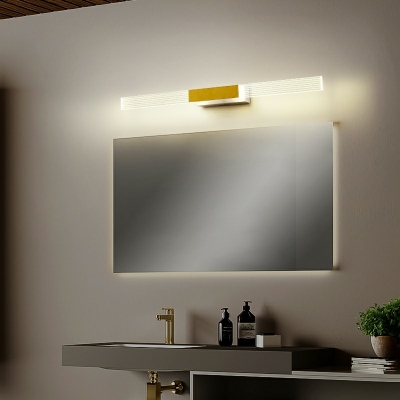 Gold Metal Detail Modern Mirror Front Lamp Acrylic Rectangle Clear Shade LED 2-Light Wall Lamp
