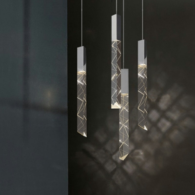Linear Shade Hallway Pendant Light Hammered Glass Warm Light Moden Hanging Lamp in Black-Grey