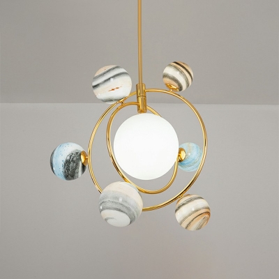 Mid Century Modern Ceiling Light Globe Planet Lights Gold Semi Flush Lighting for Children's Bedroom