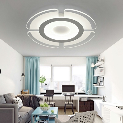 Modern Circle Semi Flush Mount Ceiling Light for Living Room Acrylic LED Lighting in White