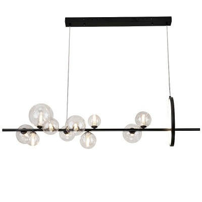 Modern Island Fixture Clear Glass Shade Metal Ceiling Mount Island Light for Living Room in Black