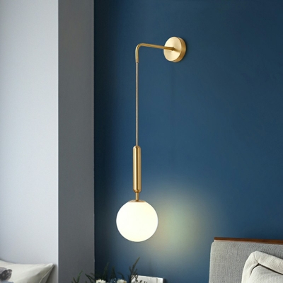 Modern Metal Wall Lighting 14 Inchs Height Sconce Ball Glass Shade Wall Lamp with Hanging Wire for Study Room