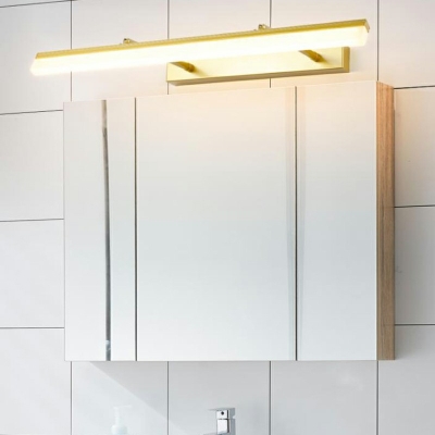 Modernist Bathroom Cabinet LED Mirror Front Light Retractable Gold Free Punching