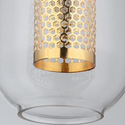 Postmodern Capsule Shaped Pendant Light Glass 1-Light Living Room Hanging Light with Mesh Tube Inside