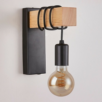 Rope Wall Light Kit Shadeless 1 Head Cottage Wall Mount Lamp with Wood Arm