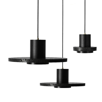 Round Macaron Shade Pendant Nordic Bedroom Iron 1-Light Hanging Lamp in Black
