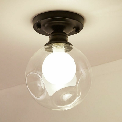 Simplicity Ceiling Light with 1 Bi-Bulb Glass Globe Shade Black Flush Mount Ceiling Fixture 6 Inchs Wide for Hallway