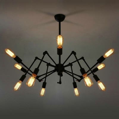 Spider Pendant Lighting 31.5 Inchs Wide Industrial Style Iron for Bedroom Living Room Ceiling Chandelier in Black