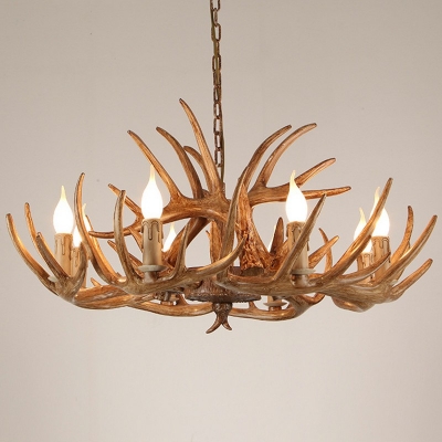 Traditional Pendant Chandelier Antler Living Room Hanging Pendant Lamp with Wrought Iron Hanger