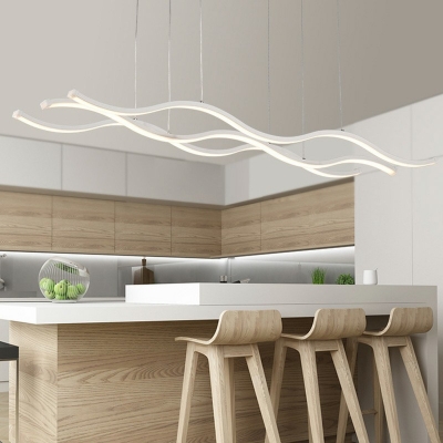 Wave Design Linear Island Light Modern Restaurant White Acrylic LED 5 Inchs Height Island Pendant