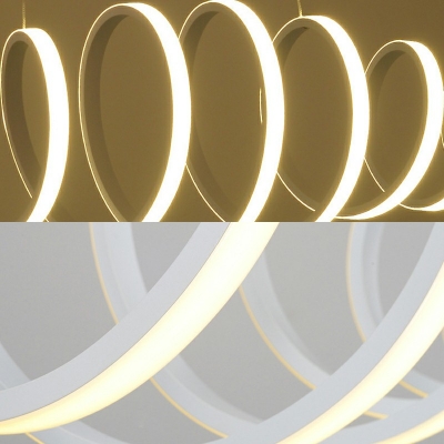 White Minimalist Dining Room Island Pendant Spiral Design Acrylic LED Island Light with 47 Inchs Height Adjustable Cord